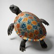 © Khalid - A silhouette of a turtle made entirely of floral patterns on a white background.