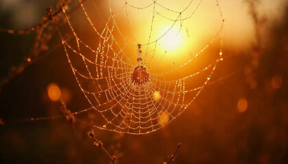 spider web with dew drops