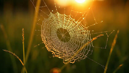 spider web with dew drops