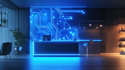 Wall Mural - digital walls with fine neon circuit lines shining, creating a high-tech atmosphere. background wall