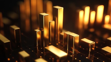 Poster - D bar graph with gold bars, representing financial success, dark luxury background