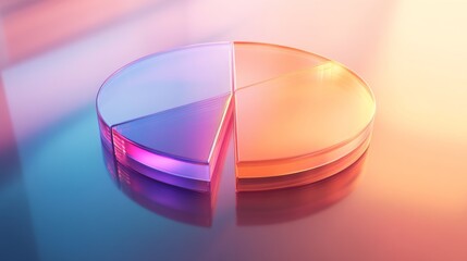 Fototapete - D pie chart with translucent glass segments, glowing edges, and soft shadows on a reflective surface