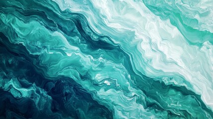 Poster - Abstract digital waves in shades of blue and green, representing data flow and technology
