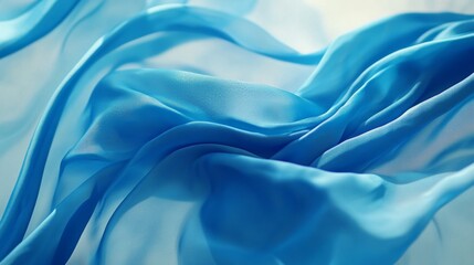 Fototapete - Elegant blue silk fabric flowing in the wind, smooth texture and rich color, close-up