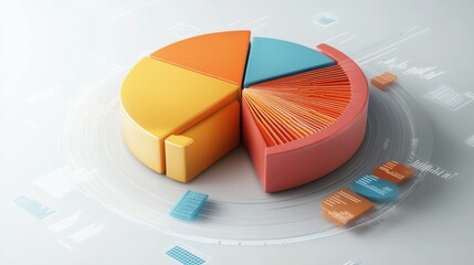 Fototapete - Interactive D pie chart with floating labels and percentages, digital interface elements surrounding it