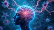 © Prateek - 'Abstract medical illustration of the immune system's effect on the brain, highlighting cytokine signals and their connection to depression, fatigue, and chronic inflammation.'