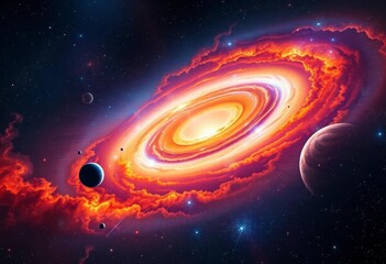 Wall Mural - vibrant nebula swirls around distant planets, stars glittering, colorful, cosmic dust
