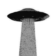 Wall Mural - UFO flying saucer halftone grunge vector design element
