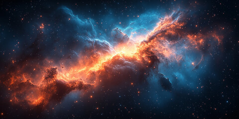 Wall Mural - stunning high-resolution image of a celestial nebula: fiery orange and teal cosmic clouds, stars, an