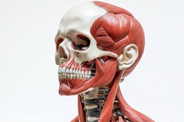 Poster - Detailed medical skeleton illustration showcasing muscle structure with labels for educational purposes on a clean background