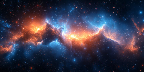 high-resolution image of a dynamic nebula in deep space, featuring vivid orange and blue gaseous clo
