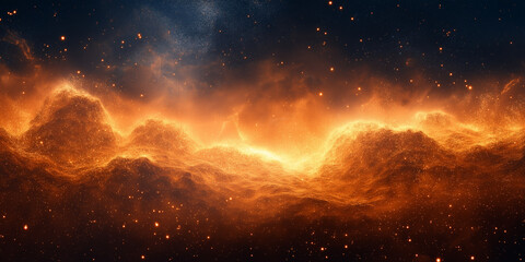 Wall Mural - abstract cosmic landscape: glowing orange nebula with starry night sky
