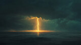 Dramatic Lightning Storm Over Dark Ocean Stock Photo
