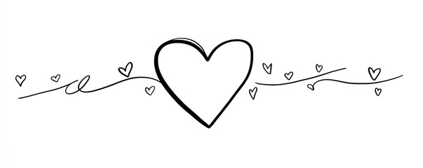Hand drawn shape heart with cute sketch line, divider shape. Love doodle isolated on white background for wedding, mother, woman or valentines day. Vector illustration