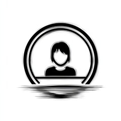 Poster - Abstract Female Icon in Black and White with Circular Frame and Horizontal Element Beneath the Person