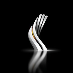 Poster - Abstract Metallic Sculpture with Warm Light and Reflective Surface on a Black Background