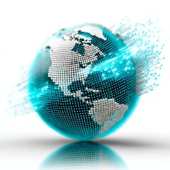 Poster - Global Data Flow: A Spherical World Map Illustrating Network Connectivity and Digital Communication