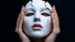 © VideoStones - Woman Removing a Cracked White Mask from Her Face Against a Dark Background