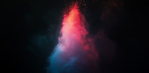 Wall Mural - colored powder exploding on a black background, forming a dynamic abstract pattern.，launched colorfu