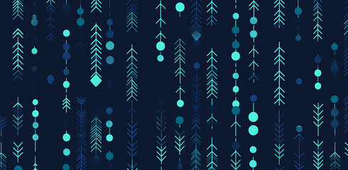 Wall Mural - blue diamond patterns on a black background, forming a technological abstract design.