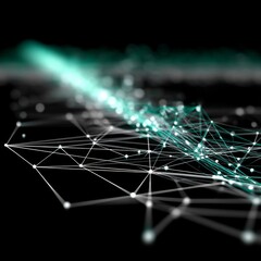 Poster - Abstract Teal Network: A Futuristic Interconnected Web on a Black Backdrop, Emphasizing Connectivity and Innovation
