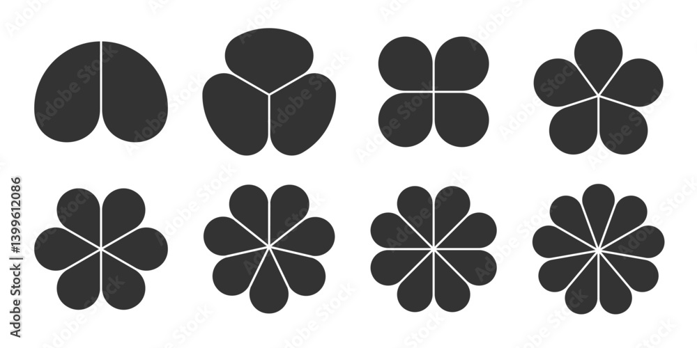 Flower cycle shapes set. Black circular floral diagram with petals ...
