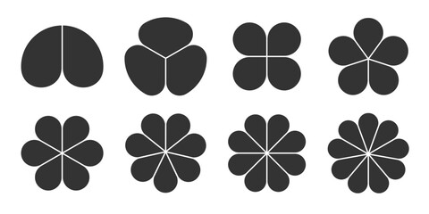 flower cycle shapes set. black circular floral diagram with petals. infographics template with two t