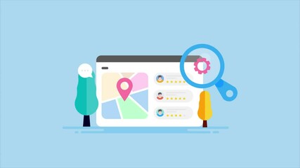 Wall Mural - search results display local business and service map with customer review, people searching nearby 