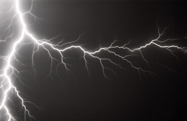 Poster - A dramatic, high-contrast monochrome image captures a powerful lightning bolt against a dark, stormy night sky.  The electric discharge branches across the frame, showcasing its raw energy.