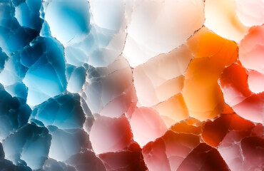 Aufkleber - Intricate, colorful gemstone texture.  Vibrant hues of blue, orange, and red create a captivating, abstract pattern reminiscent of ice or a fractured surface.  The light plays beautifully across the f
