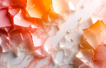 Leinwandbilder - Abstract image of shattered, translucent fragments in warm orange and white hues.  The pieces create a mosaic-like effect with varied light and shadow.