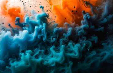 Aufkleber - Abstract image of swirling teal and orange paint in water.  The colors blend and contrast, creating a dynamic, mesmerizing effect.