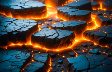 Poster - Dark, cracked earth glows with fiery orange lava seeping between the fissures.  The intense heat is palpable.