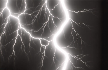 Aufkleber - A bright white lightning bolt streaks across a dark night sky, its branches forking and illuminating the darkness.  A powerful display of nature's electricity.