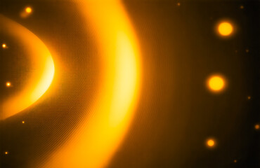 Fototapete - Abstract image featuring glowing, concentric circles of amber light against a dark background, interspersed with smaller luminous orbs.  The effect is warm, radiant, and subtly textured.