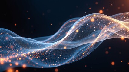 Leinwandbilder - Imitation an abstract wave on dark background. Network Design with Particle. Big data. Abstract bright shine in black space. 3D rendering