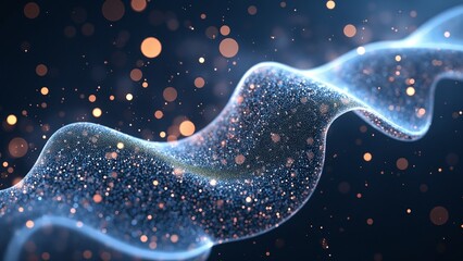 Leinwandbilder - Imitation an abstract wave on dark background. Network Design with Particle. Big data. Abstract bright shine in black space. 3D rendering