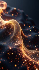 Leinwandbilder - Imitation an abstract wave on dark background. Network Design with Particle. Big data. Abstract bright shine in black space. 3D rendering