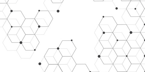 Leinwandbilder - Molecular structure abstract tech background. Geometric white background. Vector banner design with hexagons. Science network pattern, connecting lines and dots Medical background, Vector illustration