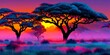 © Serjio - Siluetas de acacias en la sabana africana al atardecer