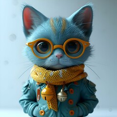  Adorable 3D Render of a Blue Cat in Winter Fashion