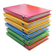 © Isolix - Stack of five colorful ring binders in red, yellow, blue, and green arrangement view on transparent background