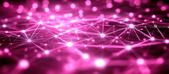 Wall Mural - pink network connection; digital nodes glowing; abstract background; tech concept