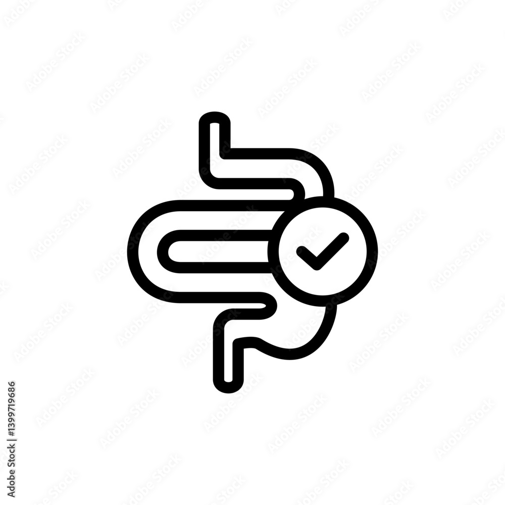 intestine icon with check mark, simple flat style, illustration, logo ...
