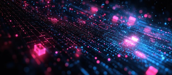 Wall Mural - digital data stream flowing, glowing particles background, tech concept