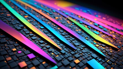futuristic digital grid: colorful 3d rendering with neon lines and abstract patterns for modern tech