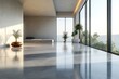 © YUANCEN - Ultra-realistic empty white room with polished concrete floor and window, cinematic 3D rendering with sharp focus and soft background
