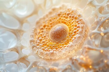 Leinwandbilder - Microscopic view of a cellular structure, showing intricate details of organelles and membranes with golden hue.