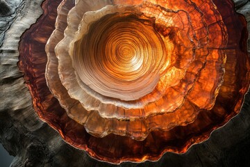 Poster - A mesmerizing cross-section of a tree trunk, revealing concentric rings and vibrant colors.
