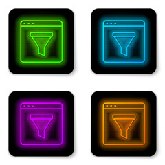 Wall Mural - glowing neon line browser window icon isolated on white background. black square button. vector